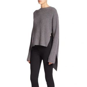 Brochu Walker Gray Ribbed Wool Asymmetric Pullover Sweater
